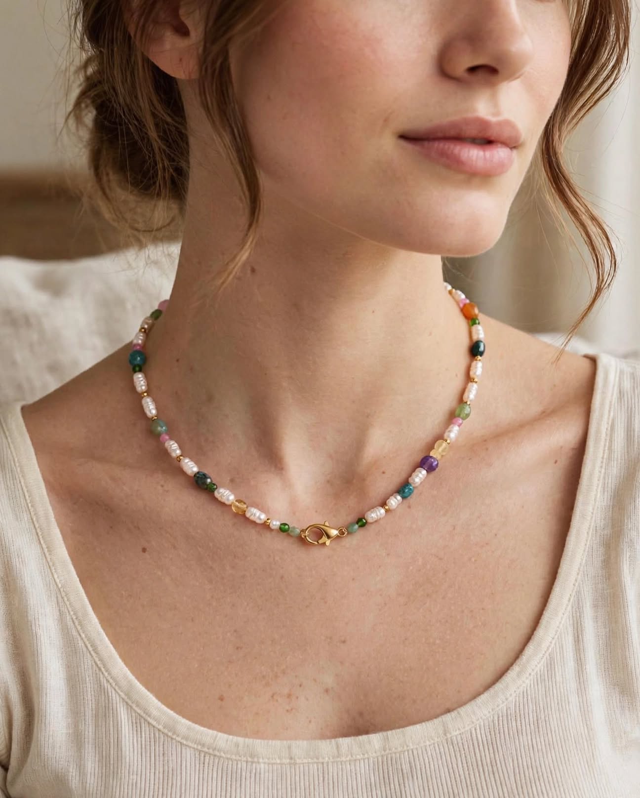 Collana Perle di fiume e Agata naturale Multicolor