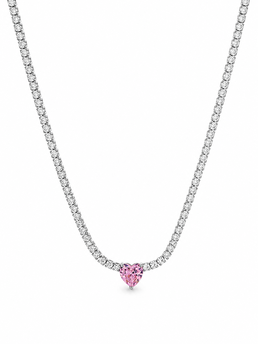 Collana Tennis Cuore Rosa